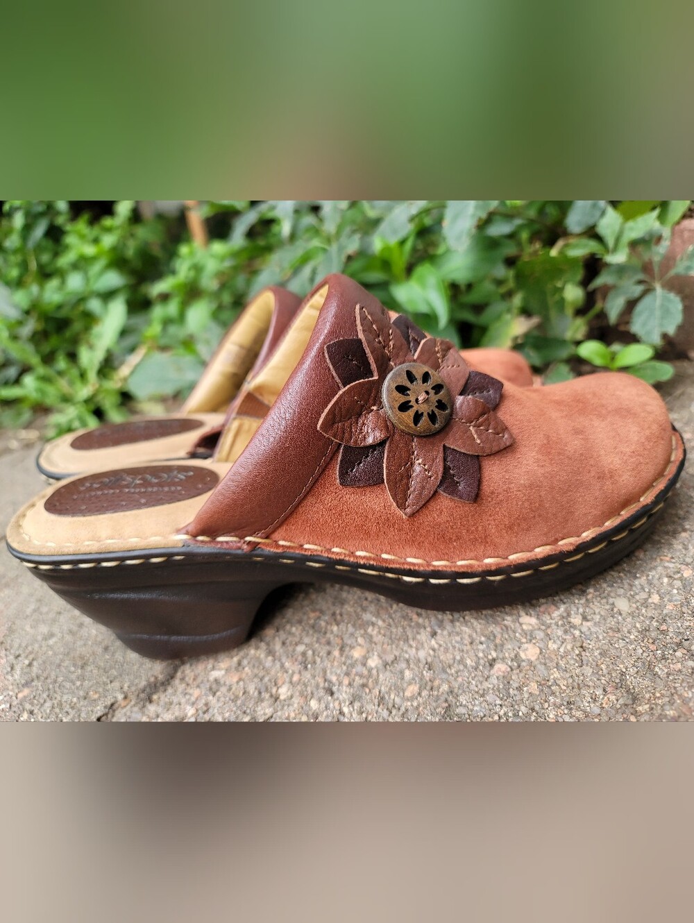 Softspots Rust Brown Suede Floral Slip-On Clog